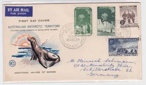 906976 FDC Ersttagsbrief Australian Antarctic Territory 1959 Wilkes Davis Mawson