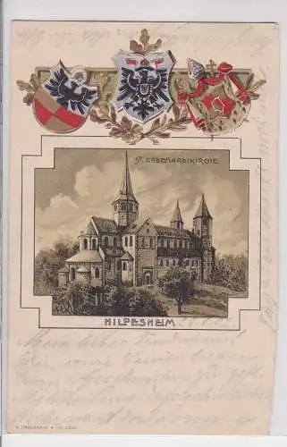 907969 geprägte Ak mit Wappen Hildesheim St. Godehardikirche 1902