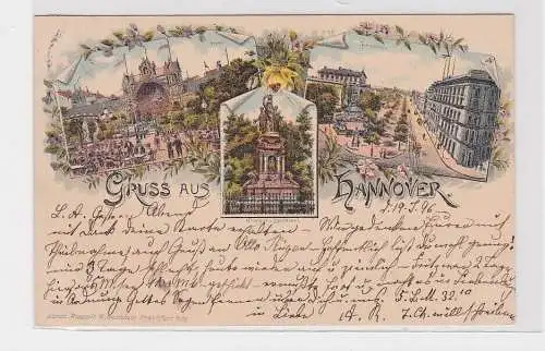 908105 Ak Litho Gruss aus Hannover Tivoli, Georgstrasse, Krieger-Denkmal 1896
