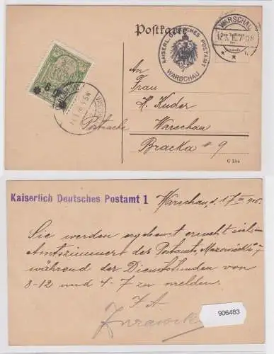 906483 Postkarte Stadtpost Warschau Kaiserliches Deutsches Postamt 1916