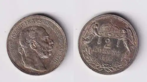 2 Kronen Silber Münze Ungarn 1913 f.vz (164873)