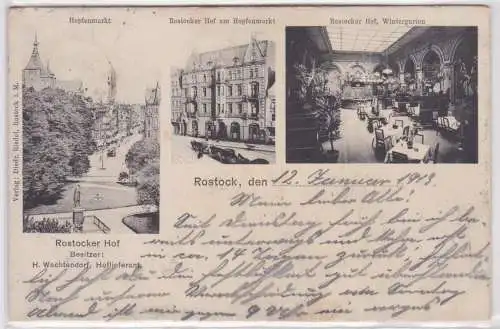 08838 Mehrbild Ak Rostock Hopfenmarkt mit Rostocker Hof 1913