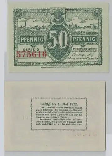 50 Pfennig Banknoten Notgeld Freistaat Mecklenburg Schwerin  (146979)