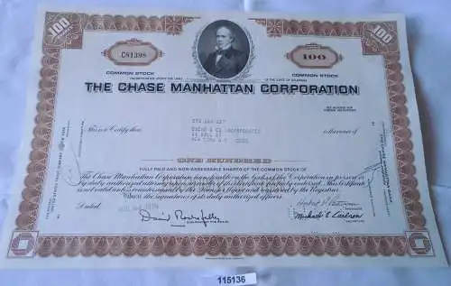 100 Dollar Aktie USA The Chase Manhattan Corporation New York 24.8.1970