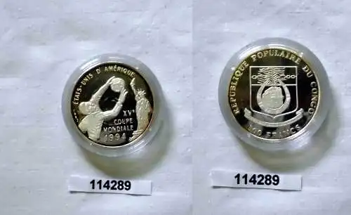 500 Francs Silber Münze Republik Congo 1992 Fussball WM 1994 (114289)