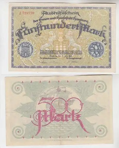 500 Mark Banknote Aushilfsschein der Stadt Hamburg 15.11.1922 (115852)