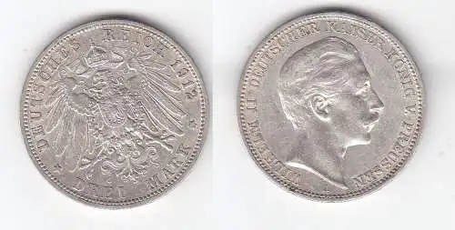 3 Mark Silber Münze Preussen Kaiser Wilhelm II 1912 (114743)