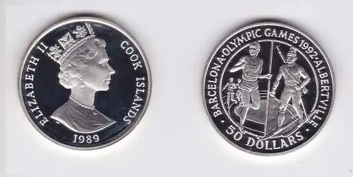 50 Dollar Silbermünze Cook Inseln Olympia Barcelona/Albertville 1989 (124321)