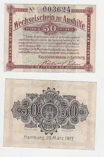 50 Pfennig Wechselschein zur Aushilfe Hamburg 20.März 1917 (115872)