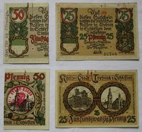 2 Banknoten 25 Pfennig Stadt Trebnitz in Schlesien 1918 (118162)