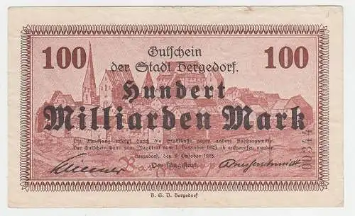 100 Milliarden Mark Banknoten Stadt Bergedorf 9.10.19123 (115612)