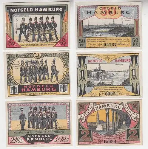 50 Pfennig 1 & 2 Mark NOTGELD Hamburger Bürgermilitär 1921 (116140)