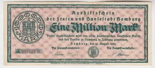 1 Million Mark Banknote Aushilfsschein Hansestadt Hamburg 10.8.1923 (115817)