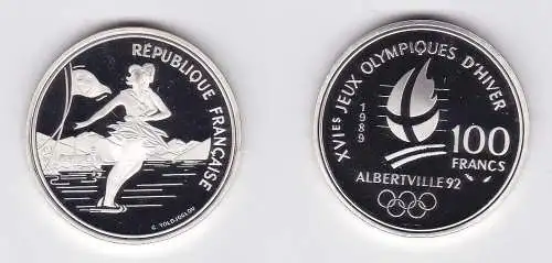 100 Franc Silbermünze Frankreich Olympia 1992 Albertville Eiskunstlauf (124399)