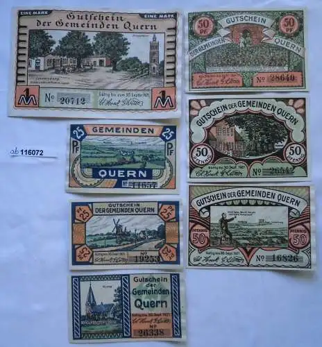 7 Banknoten Notgeld Gemeinde Quern 1921 (116072)