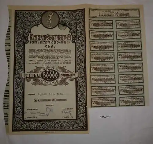 50000 Lei Aktie Banca Centrală Pentru Industrie Şi Comert S.A. 1946 (127226)