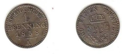 1 Pfennig Kupfer Münze Preussen 1858 A (106252)