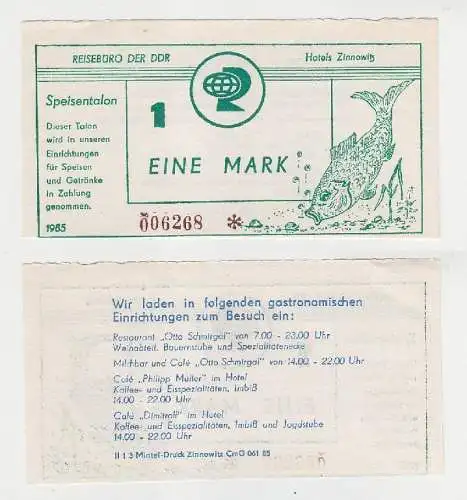 1 Mark Banknote DDR Reisebüro Speisentalon Hotels Zinnowitz 1985 (116309)