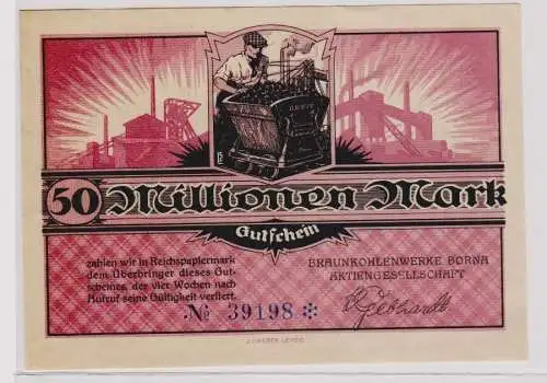 50 Millionen Mark Banknote Braunkohlenwerke Borna um 1923 (120312)