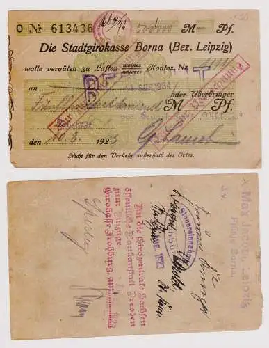 Firmenscheck 500000 Mark Banknote Stadtgirokasse Borna 10.8.1923 (120367)