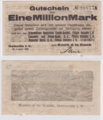 1 Million Mark Banknote Oelsnitz Vgtl. Koch & te Kock 23.8.1923 (122428)