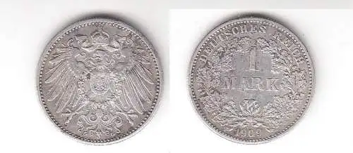 1 Mark Silber Münze Deutschland Kaiserreich 1909 G Jäger Nr.17 (114487)