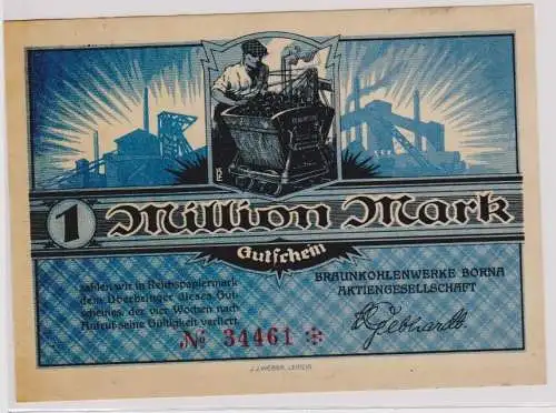 1 Million Mark Banknote Braunkohlenwerke Borna um 1923 (120300)