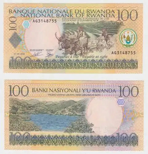 100 Francs Banknote Rwanda Ruanda Urundi 2003 UNC (153340)