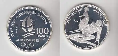 100 Franc Silber Münze Frankreich Olympia 1992 Albertville Slalom (116499)