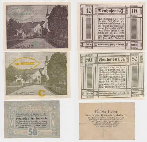 10 und 2x 50 Heller Banknote Neuhofen im Innkreis (141893)