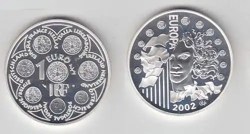 1 1/2 Euro Silbermünze Frankreich Währungsunion 2002 ( 116456)