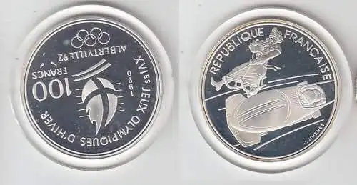 100 Franc Silbermünze Frankreich Olympia 1992 Albertville 2er Bob (117021)
