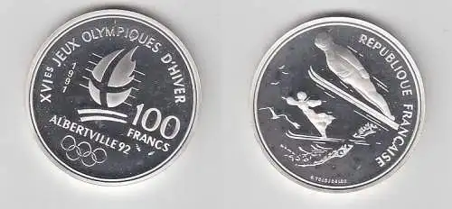 100 Franc Silber Münze Frankreich Olympia 1992 Albertville Skispringen (116507)