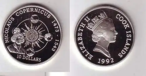 10 Dollar Silbermünze Cook Inseln 1992 Nicolaus Kopernikus (113308)