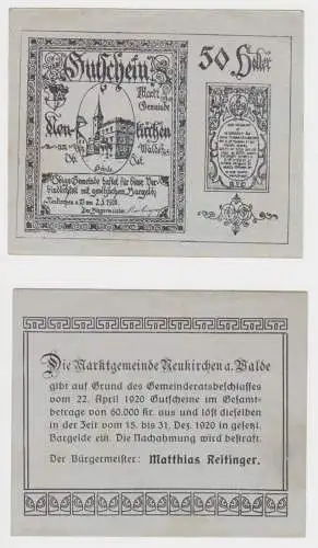 50 Heller Banknote Neukirchen/ Walde 02.05.1920 (147339)