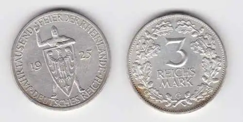 3 Mark Silber Münze 1000 Feier der Rheinlande 1925 G (153786)