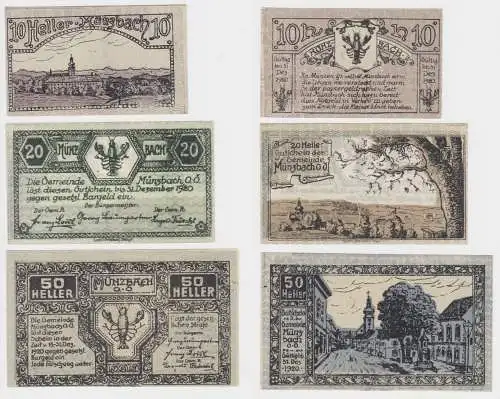 10, 20 und 50 Heller Banknote Münzbach 1920 (150575)