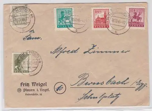 90358 Brief SBZ mit 5 Marken Plauen im Vogtland 18.12.1945