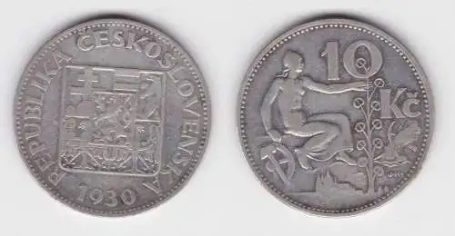10 Kronen Silber Münze Tschechoslowakei 1930 (141784)