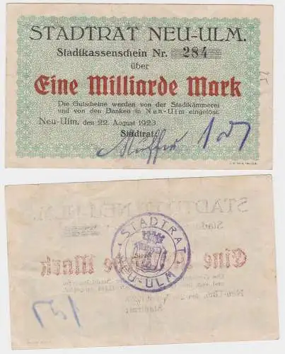 1 Milliarde Mark Banknote Inflation Stadt Neu-Ulm 22.August 1923 (131807)