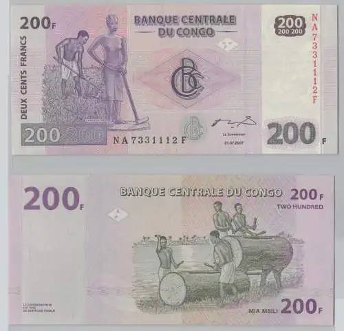 200 Francs Banknote Kongo 31.07.2007 kassenfrisch (153181)
