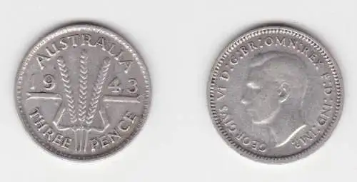3 Pence Silber Münze Australien 1943 ss (152706)
