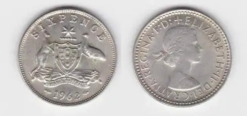 6 Pence Silber Münze Australien 1962 ss (153688)