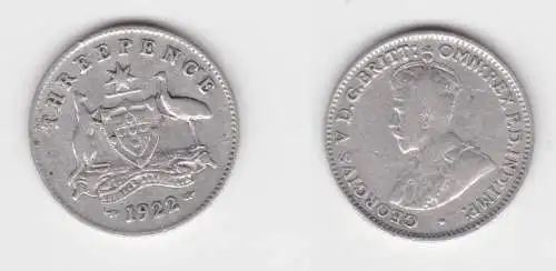 3 Pence Silber Münze Australien 1922 ss (152688)
