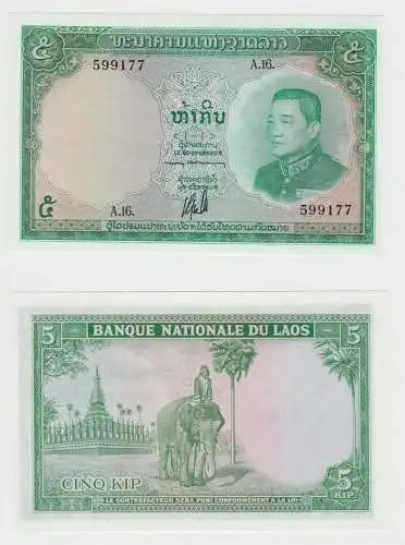 5 Kip Banknote Laos (1962) Pick 9 bankfrisch UNC (151766)