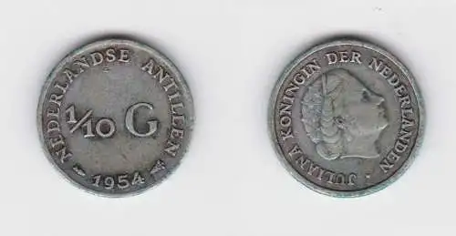 1/10 Gulden Silber Münze Niederländische Antillen 1954 ss (152653)