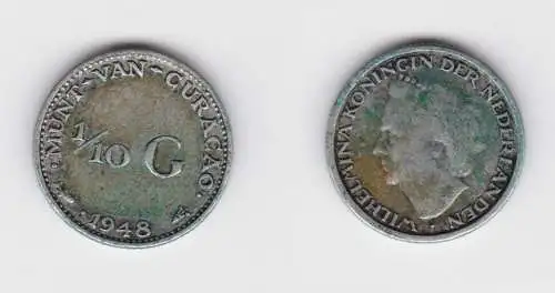 1/10 Gulden Silber Münze Niederländisch Curacao 1948 ss (152494)