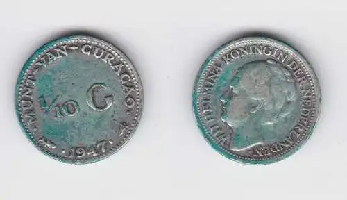 1/10 Gulden Silber Münze Niederländisch Curacao 1947 ss (152806)