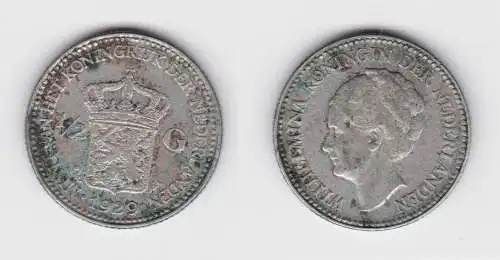 1/2 Gulden Silber Münze Niederlande 1929 Wilhelmina 1929 ss (152487)