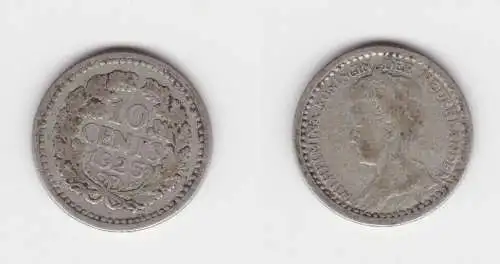 10 Cents Silber Münze Niederlande Wilhelmina 1925 f.ss (152815)